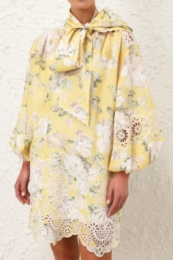 ACADIA BRODERIE TIE MINI DRESS (YELLOW FLORAL)