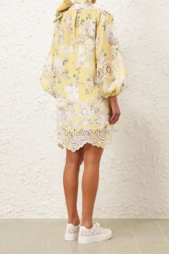 ACADIA BRODERIE TIE MINI DRESS (YELLOW FLORAL)