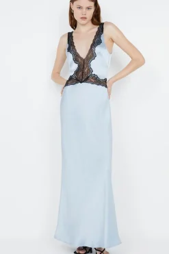ALLEGRA LACE TRIM DRESS (DUSTY BLUE/BLACK)