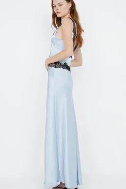 ALLEGRA LACE TRIM DRESS (DUSTY BLUE/BLACK)