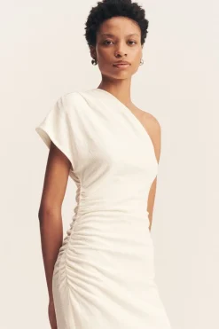 BEAU ASYMMETRICAL MIDI DRESS (IVORY)