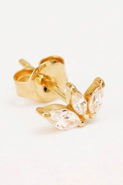 BLOOMING LOTUS CRYSTAL STUD EARRING (14K GOLD)