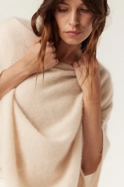 BRUSHED PURE CASHMERE PONCHO (FAWN)