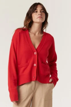 CASHWOOL V CARDIGAN (POPPY RED)