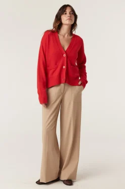 CASHWOOL V CARDIGAN (POPPY RED)