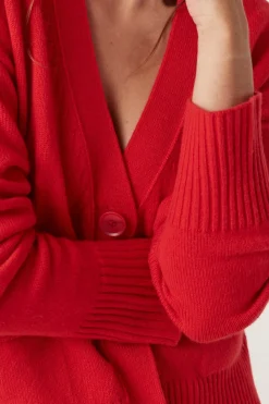 CASHWOOL V CARDIGAN (POPPY RED)