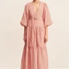CELESTE PLUNGED TIERED MAXI DRESS (ROSE)