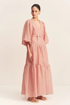 CELESTE PLUNGED TIERED MAXI DRESS (ROSE)
