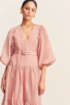 CELESTE PLUNGED TIERED MAXI DRESS (ROSE)