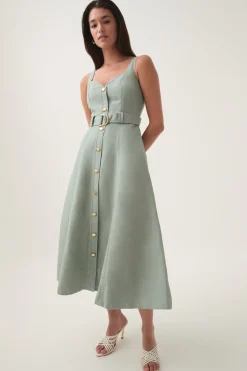 CLAY BELTED MIDI DRESS (WILLOW GREEN)