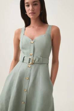 CLAY BELTED MIDI DRESS (WILLOW GREEN)