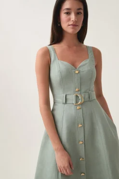 CLAY BELTED MIDI DRESS (WILLOW GREEN)