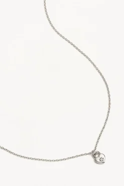 CRYSTAL LOTUS HEART PADLOCK NECKLACE (STERLING SILVER)