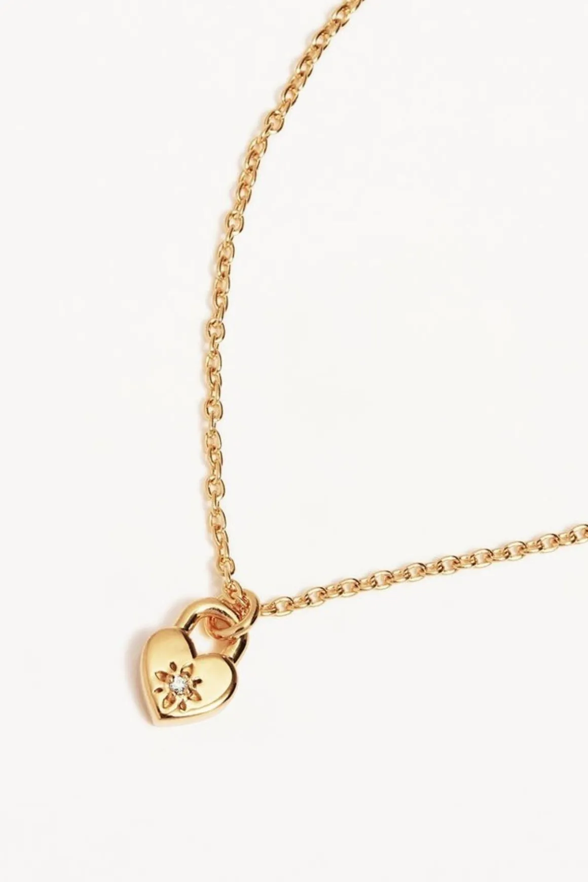 CRYSTAL LOTUS HEART PADLOCK NECKLACE (18K GOLD VERMEIL)
