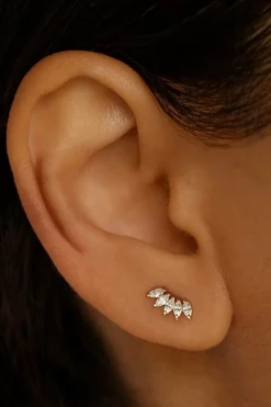 ETERNAL LOTUS CRYSTAL SINGLE STUD EARRINGS (14K GOLD)