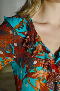 FRILLING EFFECT DRESS (BLUE FLORAL)