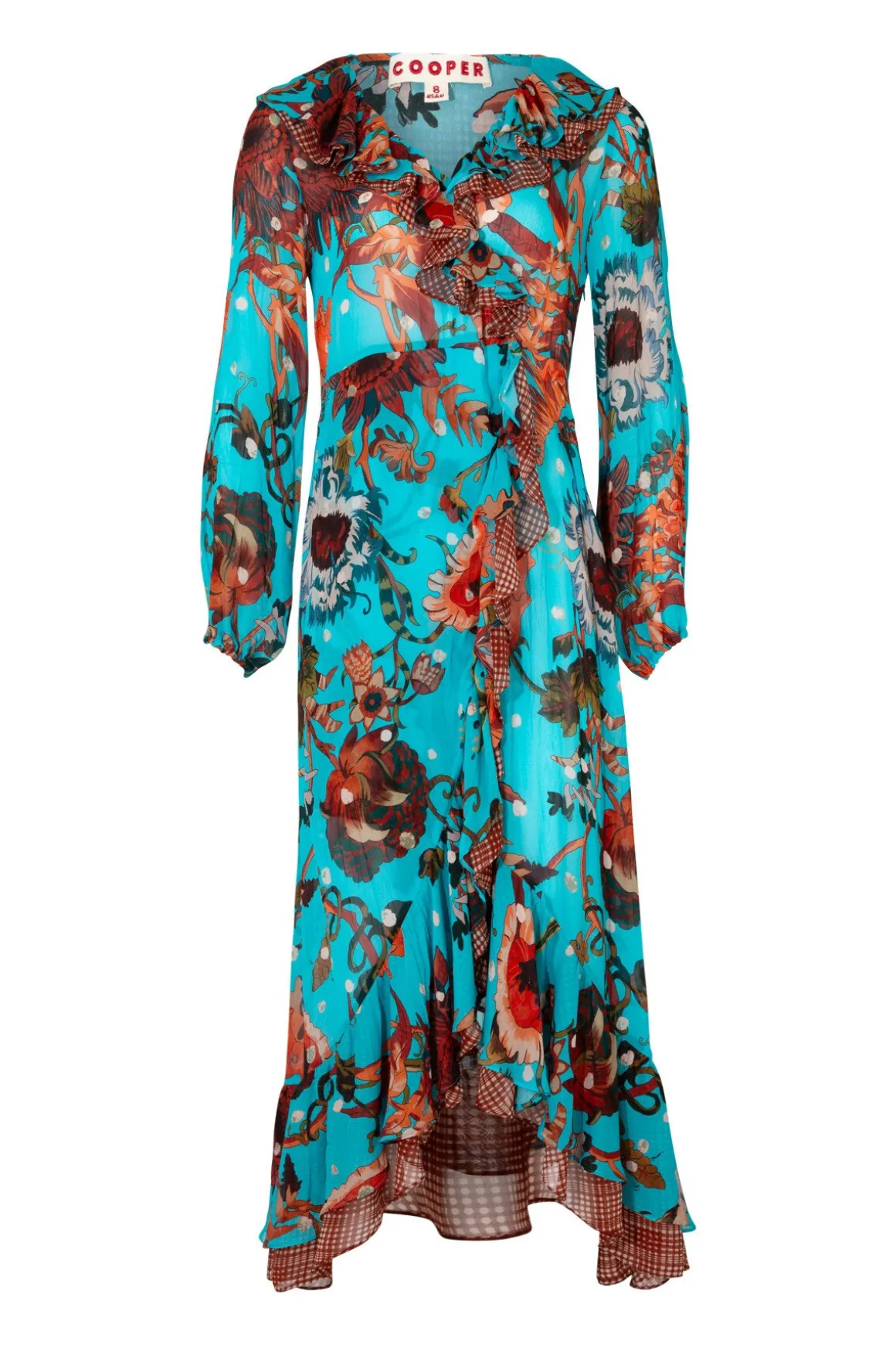FRILLING EFFECT DRESS (BLUE FLORAL)