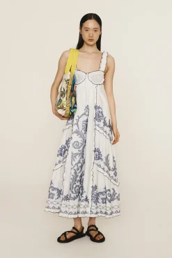 HAZEL SMOCKED EMBROIDERED MIDI DRESS (WHITE)