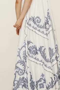 HAZEL SMOCKED EMBROIDERED MIDI DRESS (WHITE)