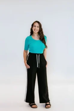 INDIANA WIDE LEG PANTS (BLACK/IVORY STRIPE)