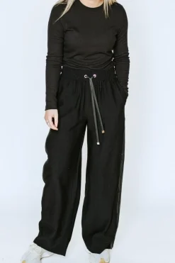 INDIANNA WIDE LEG PANT (BLACK/BLACK SATIN STRIPE)