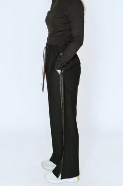 INDIANNA WIDE LEG PANT (BLACK/BLACK SATIN STRIPE)