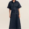 JACQUES FLARED MIDI SKIRT (DEEP INDIGO)