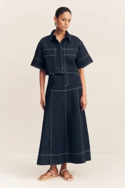 JACQUES FLARED MIDI SKIRT (DEEP INDIGO)