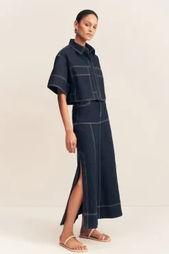 JACQUES FLARED MIDI SKIRT (DEEP INDIGO)