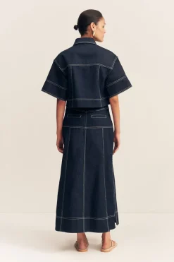 JACQUES FLARED MIDI SKIRT (DEEP INDIGO)