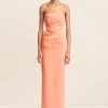 LANI STRAPLESS DRAPED MAXI DRESS (PEACH)