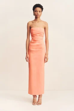 LANI STRAPLESS DRAPED MAXI DRESS (PEACH)