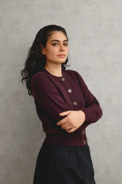 MERINO CREW NECK CARDIGAN (FIG)