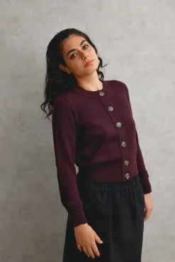 MERINO CREW NECK CARDIGAN (FIG)