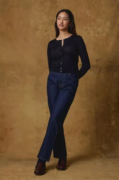 MERINO CROP CREW CARDI (NAVY)
