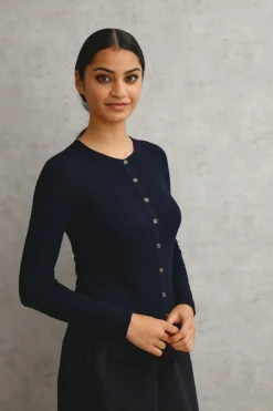 MERINO TWEEDY CROP CARDIGAN (NAVY)