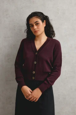 MERINO V NECK CROP CARDIGAN (FIG)