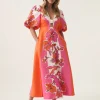 OVERFLOW KNOTTED MIDI DRESS (VIVID HIBISCUS)