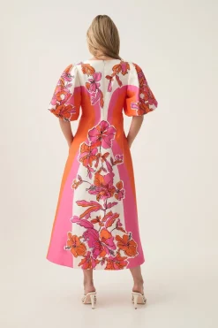 OVERFLOW KNOTTED MIDI DRESS (VIVID HIBISCUS)