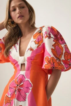 OVERFLOW KNOTTED MIDI DRESS (VIVID HIBISCUS)