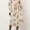 PRINTED RUFFLE MIDI DRESS (CREAM POPPY)