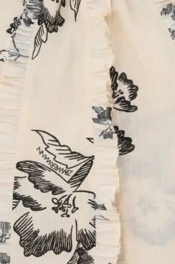 PRINTED RUFFLE MIDI DRESS (CREAM POPPY)