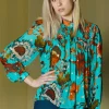 SHIRR THING TOP (BLUE FLORAL)