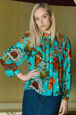 SHIRR THING TOP (BLUE FLORAL)