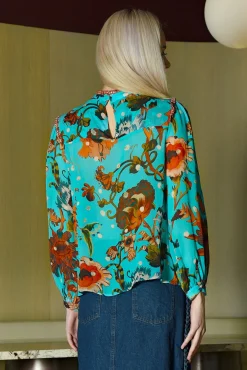 SHIRR THING TOP (BLUE FLORAL)