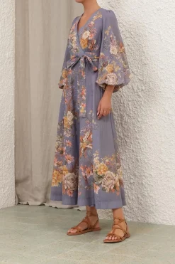 TALLOW WRAP MIDI DRESS (TEAL MULTI FLORAL)