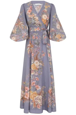 TALLOW WRAP MIDI DRESS (TEAL MULTI FLORAL)