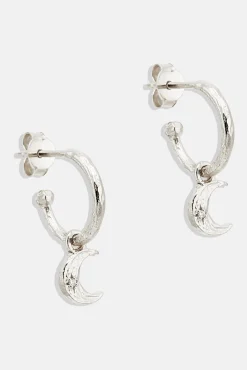 WANING CRESCENT HOOPS (STERLING SILVER)