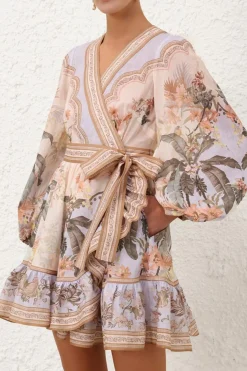 WYLIE MINI WRAP FRILL DRESS (BLUE FLORAL)